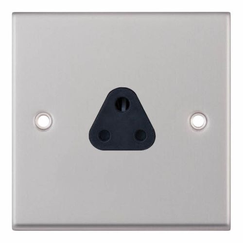 Selectric 2A Round Pin Socket 3 Pin Unswitched Satin Chrome Black Insert