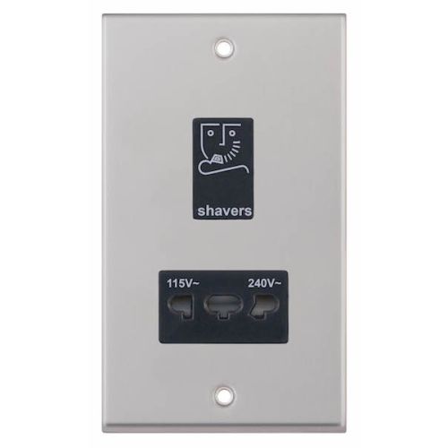 Selectric Dual Voltage Shaver Socket 115V & 230V Output Satin Chrome Black Insert