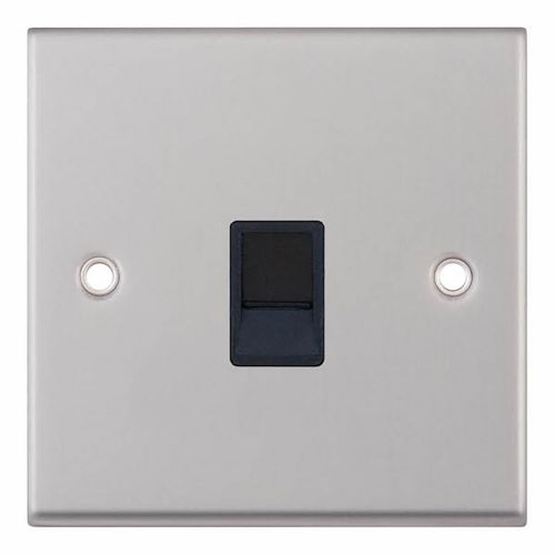 1 Gang RJ11 Computer / Data Socket - Satin Chrome with Black Insert by Meteor Electrical 