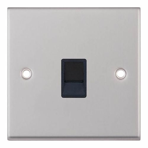 1 Gang RJ11 Computer / Data Socket - Satin Chrome with Black Insert by Meteor Electrical 