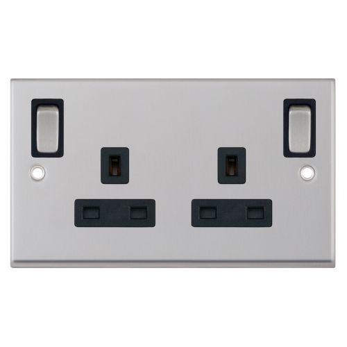Selectric 13A Socket Outlet 2G DP Outboard Rockers Satin Chrome