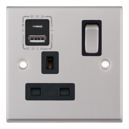 Selectric 1 Gang 13A Socket1 x USB Type C &  USB Type A Port (3.1A)
