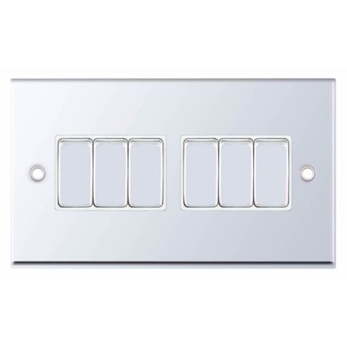 Selectric 10 Amp Plate Switch 6 Gang 2 Way X-Rated Polished Chrome White Inserts