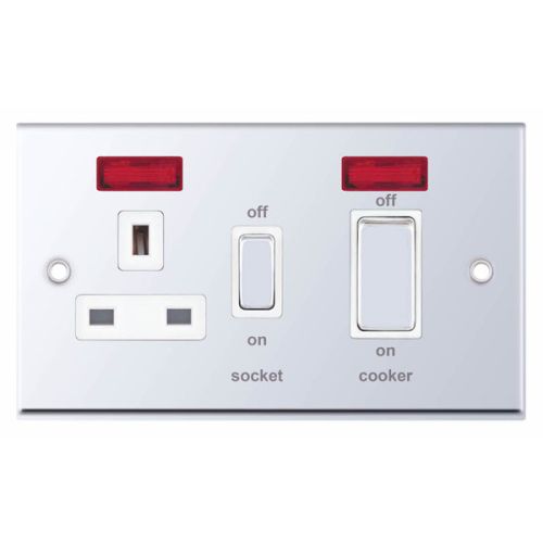 Selectric 45 Amp Cooker Unit w/ 13 Amp Switched Socket & Neons Polished Chrome