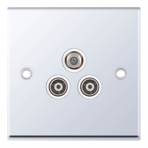 Selectric 1 Gang F-Type Satellite Socket + 2 Gang TV/FM ﻿Coaxial/Aerial Socket Isolated Polished Chrome