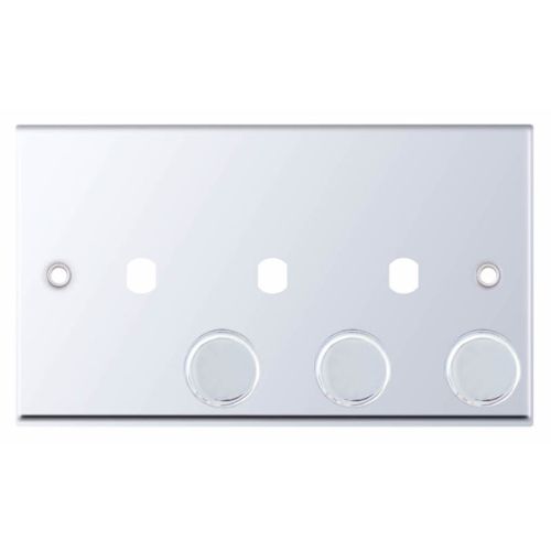 Selectric 3 Aperture Empty Dimmer Plate with Knobs Polished Chrome