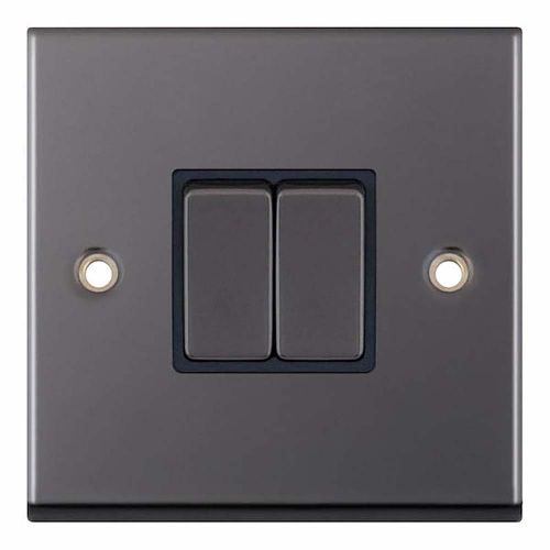 10 Amp Plate Switch 2 Gang 2 Way - Black Nickle with Black Inserts 