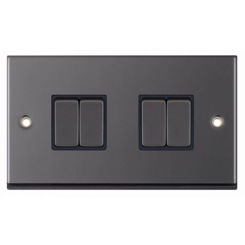 10 Amp Plate Switch 4 Gang 2 Way - Black Nickel with Black Insert 