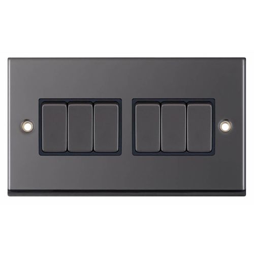 10 Amp Plate Switch 6 Gang 2 Way - Black Nickel with Black Insert 