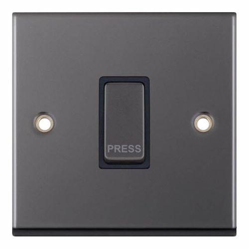 Selectric 10 Amp Push Switch 1 Gang X-Rated “PRESS” Black Nickel Black Insert