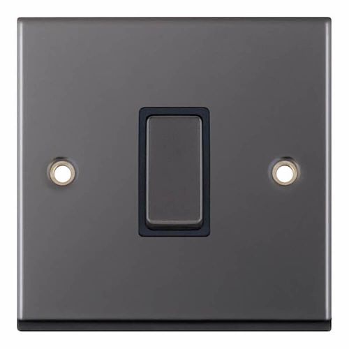 10 Amp Plate Switch - 1 Gang Intermediate - Black Nickel with Black Inserts by Meteor Electrical 
