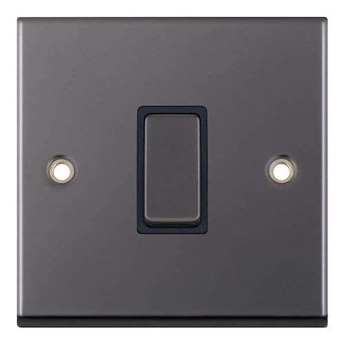 10 Amp Plate Switch - 1 Gang Intermediate - Black Nickel with Black Inserts by Meteor Electrical 