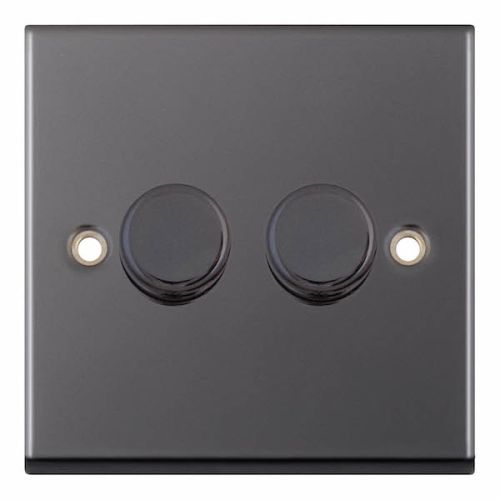 Selectric 2 Gang 2 Way Dimmer Switch 5-100W Push On/Off Black Nickel 