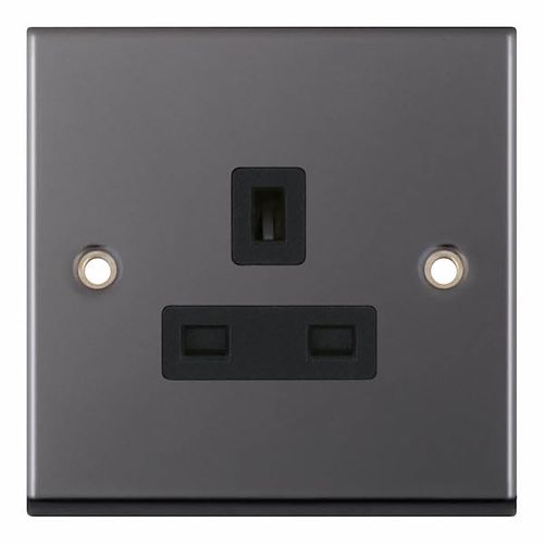 1 Gang 13 Amp Socket  Unswitched - Black Nickel with Black Inserts 