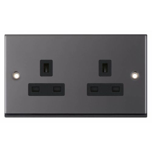 Selectric 2 Gang 13 Amp Socket Unswitched Black Nickel Black Inserts