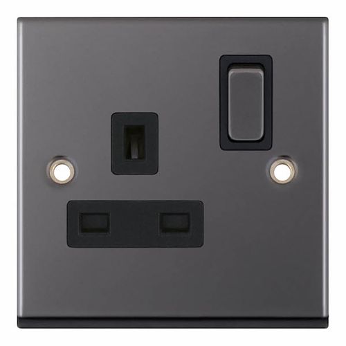 13 Amp Socket Outlet Switched - Black Nickel with Black Inserts