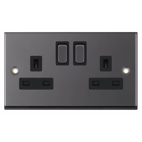  2 Gang 13 Amp Socket DP Switched - Black Nickel with Black Insert 