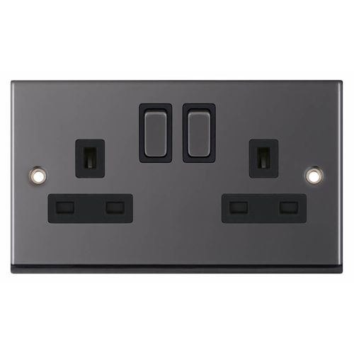  2 Gang 13 Amp Socket DP Switched - Black Nickel with Black Insert 