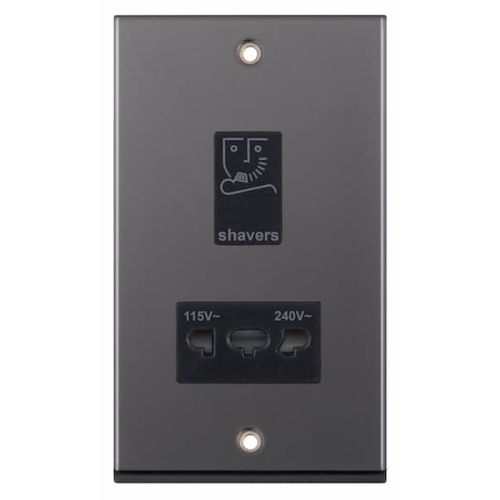Selectric Dual Voltage Shaver Socket 115V & 230V Output Black Nickel with Black Inserts