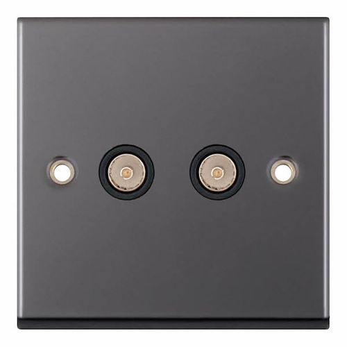 2 Gang TV/FM ﻿Coaxial/Aerial Socket - Black Nickel with Black Insert  by Meteor Electrical 