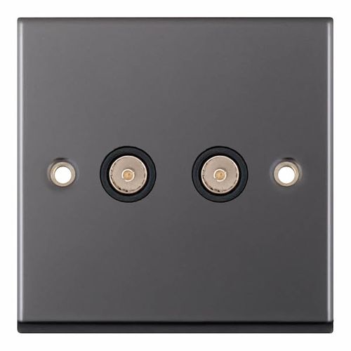 2 Gang TV/FM ﻿Coaxial/Aerial Socket - Black Nickel with Black Insert  by Meteor Electrical 