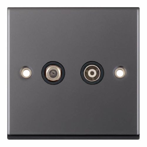 Selectric 1G F-Type Satellite Socket + 1 Gang TV/FM ﻿Coaxial/Aerial Socket Black Nickel 