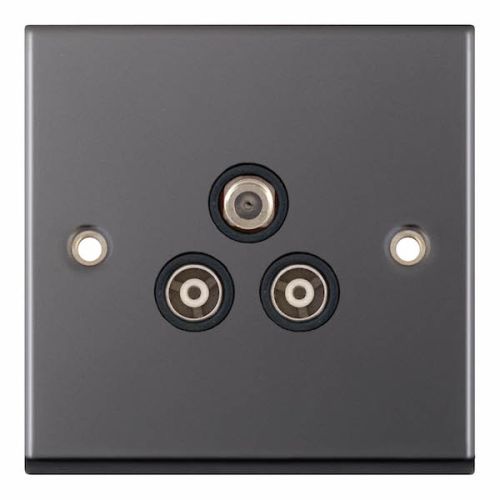 Selectric 1G F-Type Satellite Socket 2G TV/FM ﻿Coaxial/Aerial Socket Black Nickel 