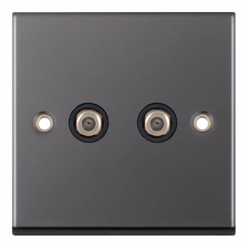 Selectric 2 Gang F-Type Satellite Socket Black Nickel with Black Insert