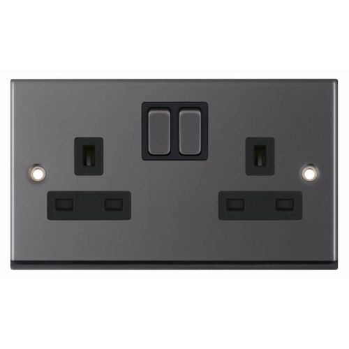 Selectric 2 Gang 13 Amp Socket SP Switched Black Nickel Black Inserts