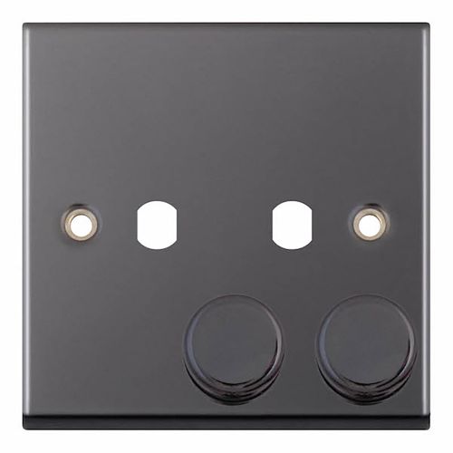  2 Aperture Empty Dimmer Plate with Knobs – Black Nickel