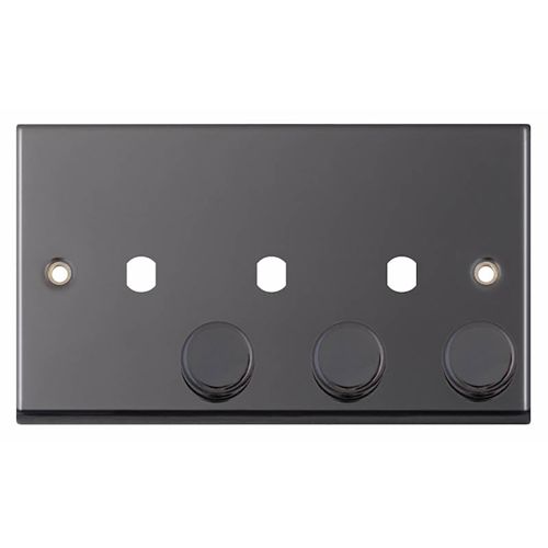 3 Aperture Empty Dimmer Plate with Knobs – Black Nickel
