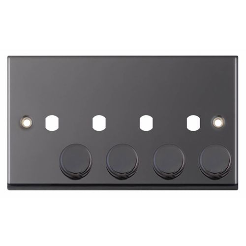  4 Aperture Empty Dimmer Plate with Knobs – Black Nickel