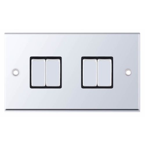 Selectric 10 Amp Plate Switch 4 Gang 2 Way X-Rated Polished Chrome Black Inserts