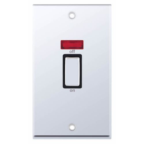 Selectric 45 Amp DP Switch with Neon 2 Gang Plate Polished Chrome Black Insert