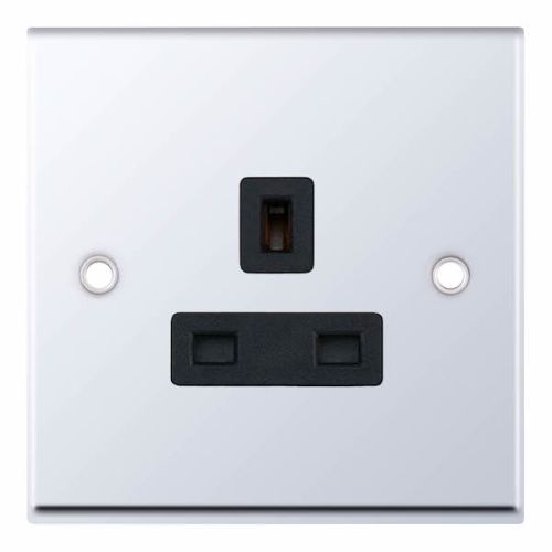 Selectric 1 Gang 13 Amp Socket Unswitched Polished Chrome Black Insert