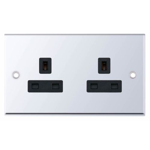Selectric 2 Gang 13 Amp Socket Unswitched Polished Chrome Black Inserts
