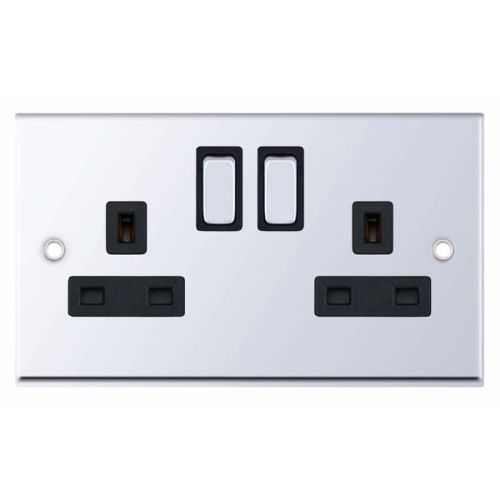 Selectric 2 Gang 13 Amp Socket with DP Switched Polished Chrome Black Insert