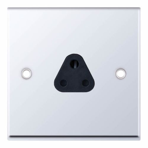 Selectric 2 Amp Round Pin Socket 3 Pin Unswitched Polished Chrome Black Insert