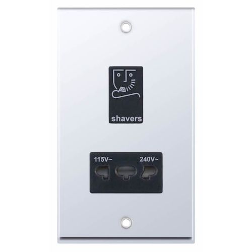 Selectric Dual Voltage Shaver Socket 115V & 230V Output Polished Chrome Black Inserts