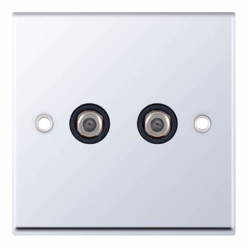 Selectric 2 Gang F-Type Satellite Socket Polished Chrome Black Inserts