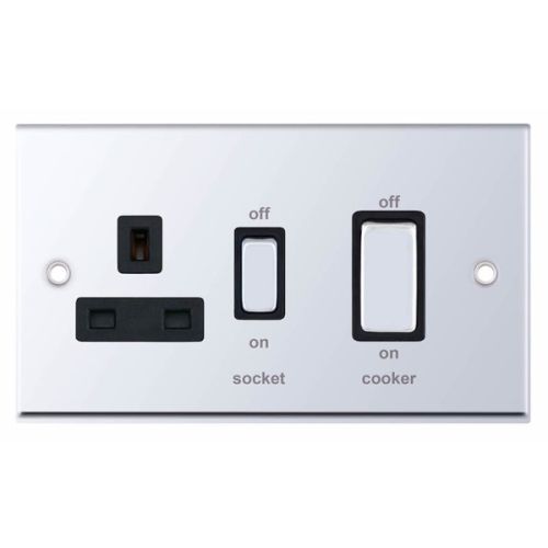 Selectric 45 Amp Cooker Unit with 13 Amp Switched Socket Polished Chrome Black Insert
