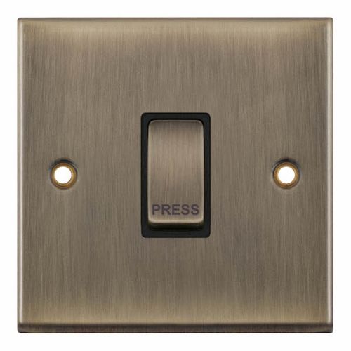 Selectric 10 Amp Push Switch 1 Gang X-Rated “PRESS” Antique Brass Black Insert