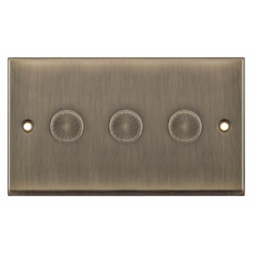 Selectric 3 Gang 2 Way Dimmer Switch Push On/Off 5-100W Antique Brass