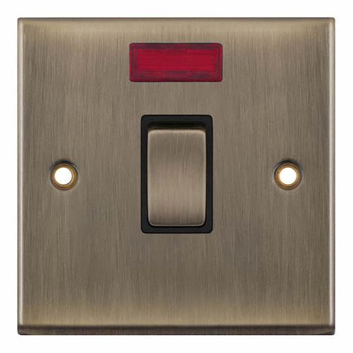 20 Amp DP Switch with Neon - Antique Brass with Black Insert 