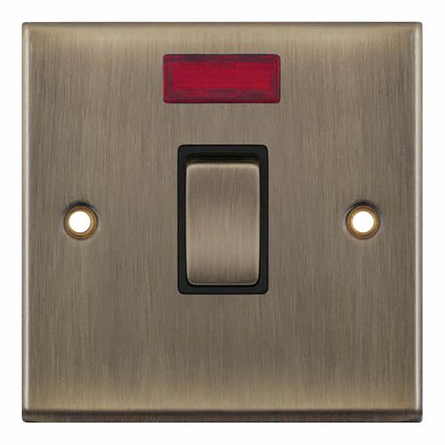 20 Amp DP Switch with Neon - Antique Brass with Black Insert 