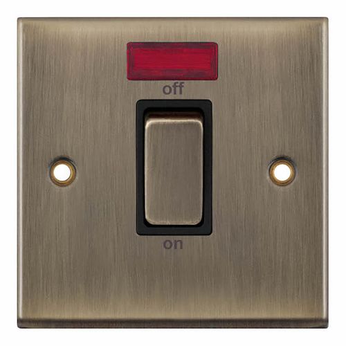 45 Amp DP Switch with Neon - Antique Brass with Black Insert