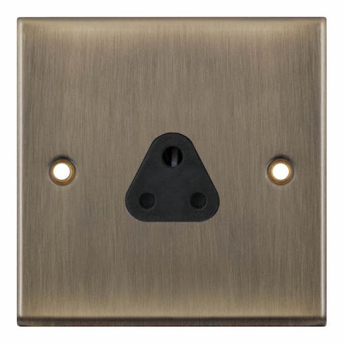 Selectric 2A Round Pin Socket 3 Pin Unswitched Antique Brass Black Insert