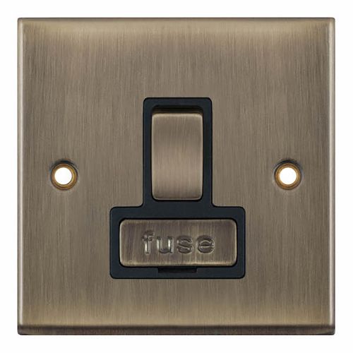 13 Amp Fused Connection Unit DP – Switched Antique Brass with Black Inserts by Meteor Electrical 
