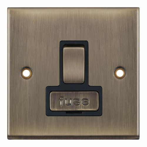  13 Amp Fused Connection Unit DP – Switched Antique Brass with Black Inserts by Meteor Electrical 