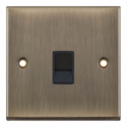 1 Gang RJ11 Computer / Data Socket - Antique Brass with Black Insert By Meteor Electrical 